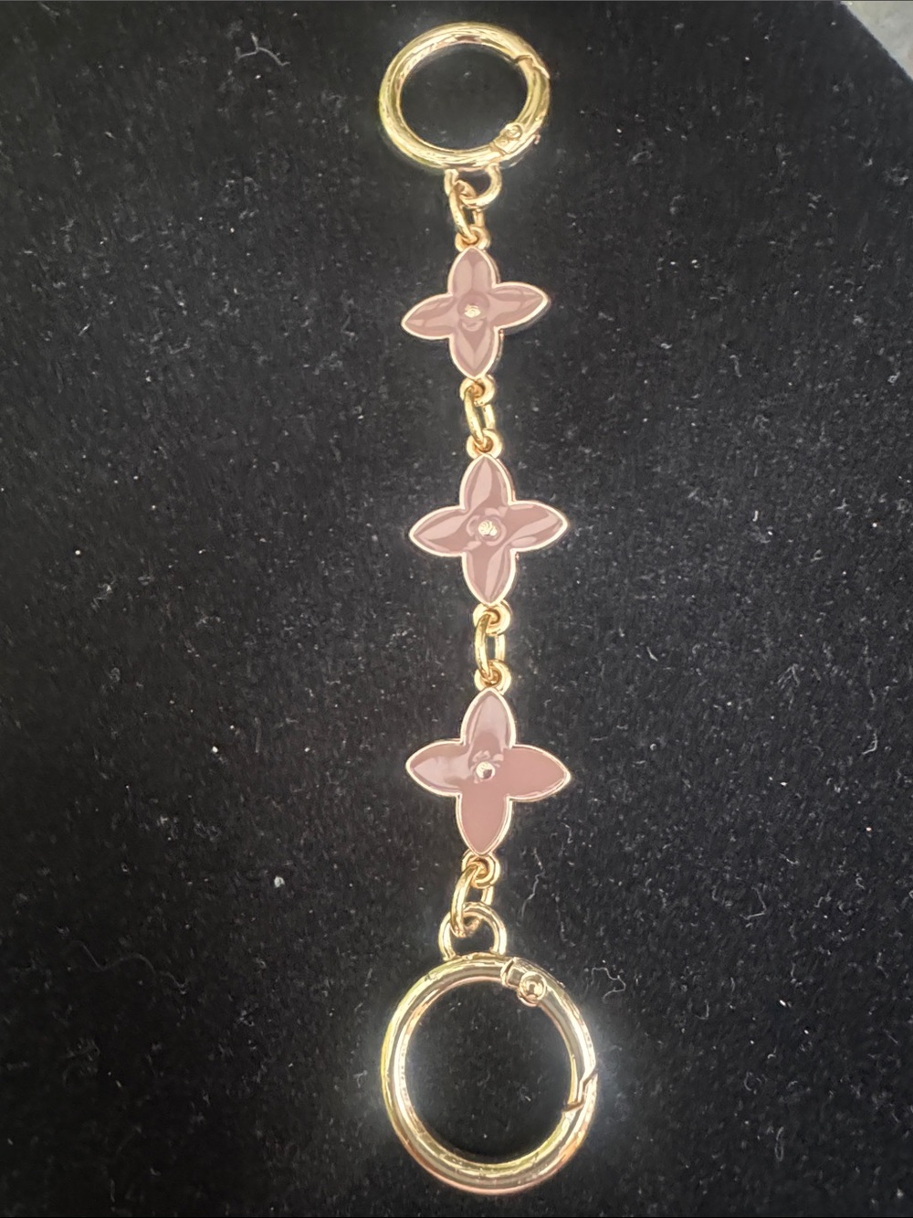 Keyring Gold-Tone Pink Flower Chain Keyring